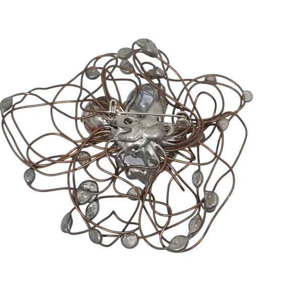 VINTAGE ARTISAN MADE ABSTRACT COPPER WIRE & LEAD STATEMENT BROOCH - Picture 3 of 4